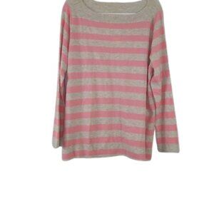 GAP Womens Pullover Boat Neck Sweater Pink Gray Striped Wool Blend Knit  XL New
